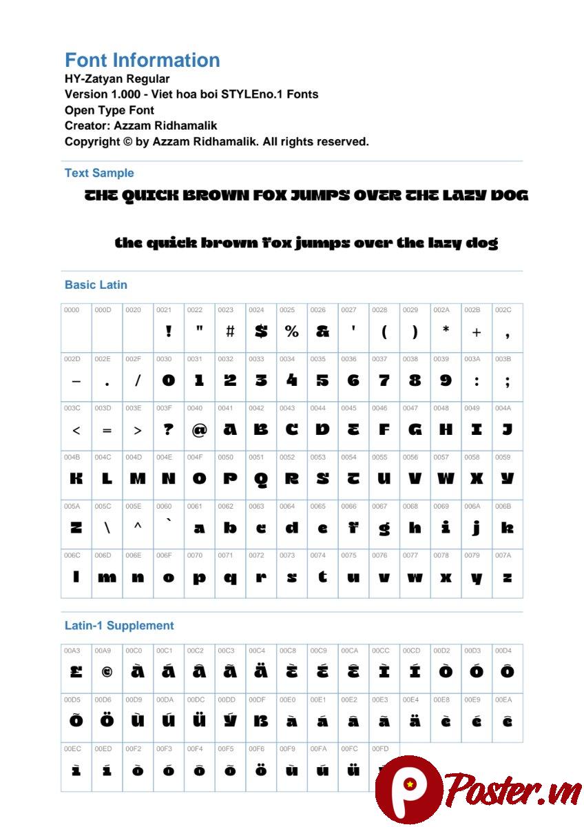 Font chữ HY-Zatyan đậm