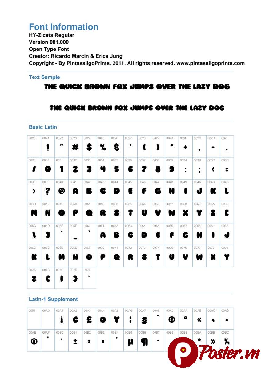 Font chữ HY-Zicets độc đáo