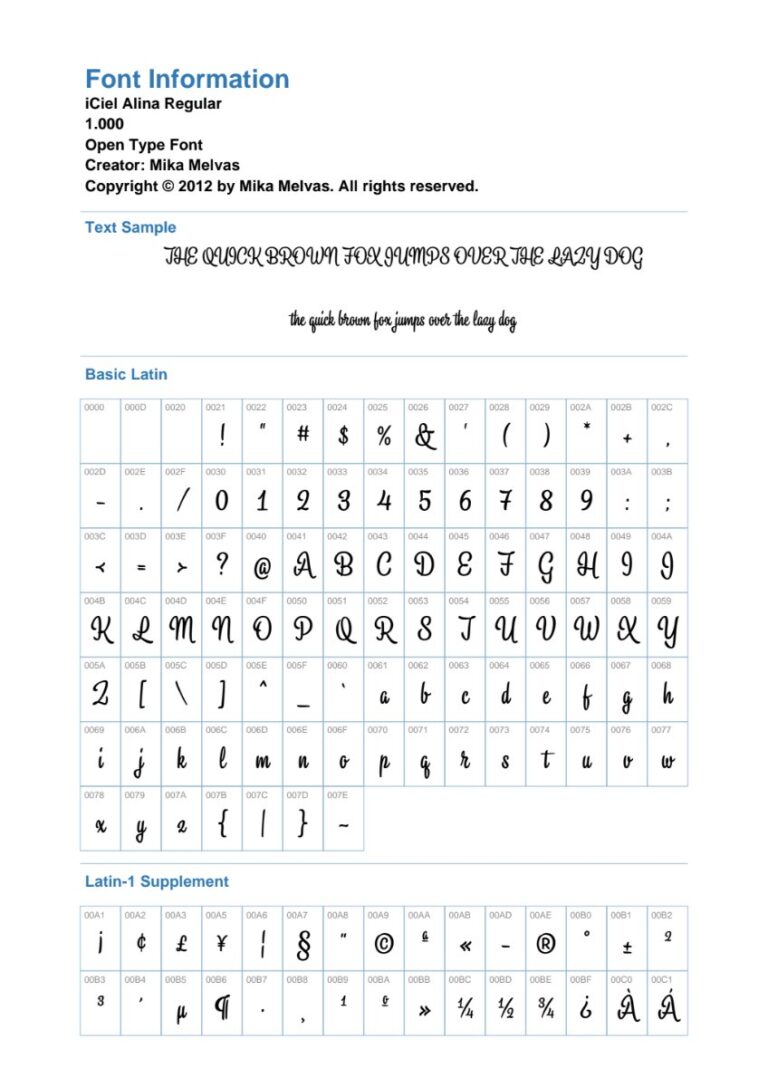 Font iCiel Alina chữ viết tay