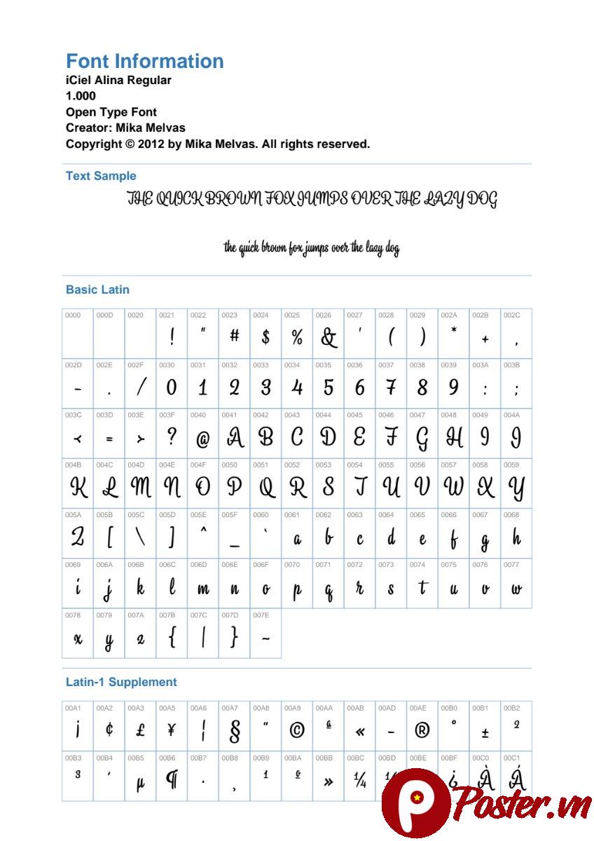 Font iCiel Alina chữ viết tay