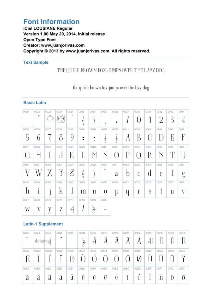 Thông tin Font iCiel LOUSIANE
