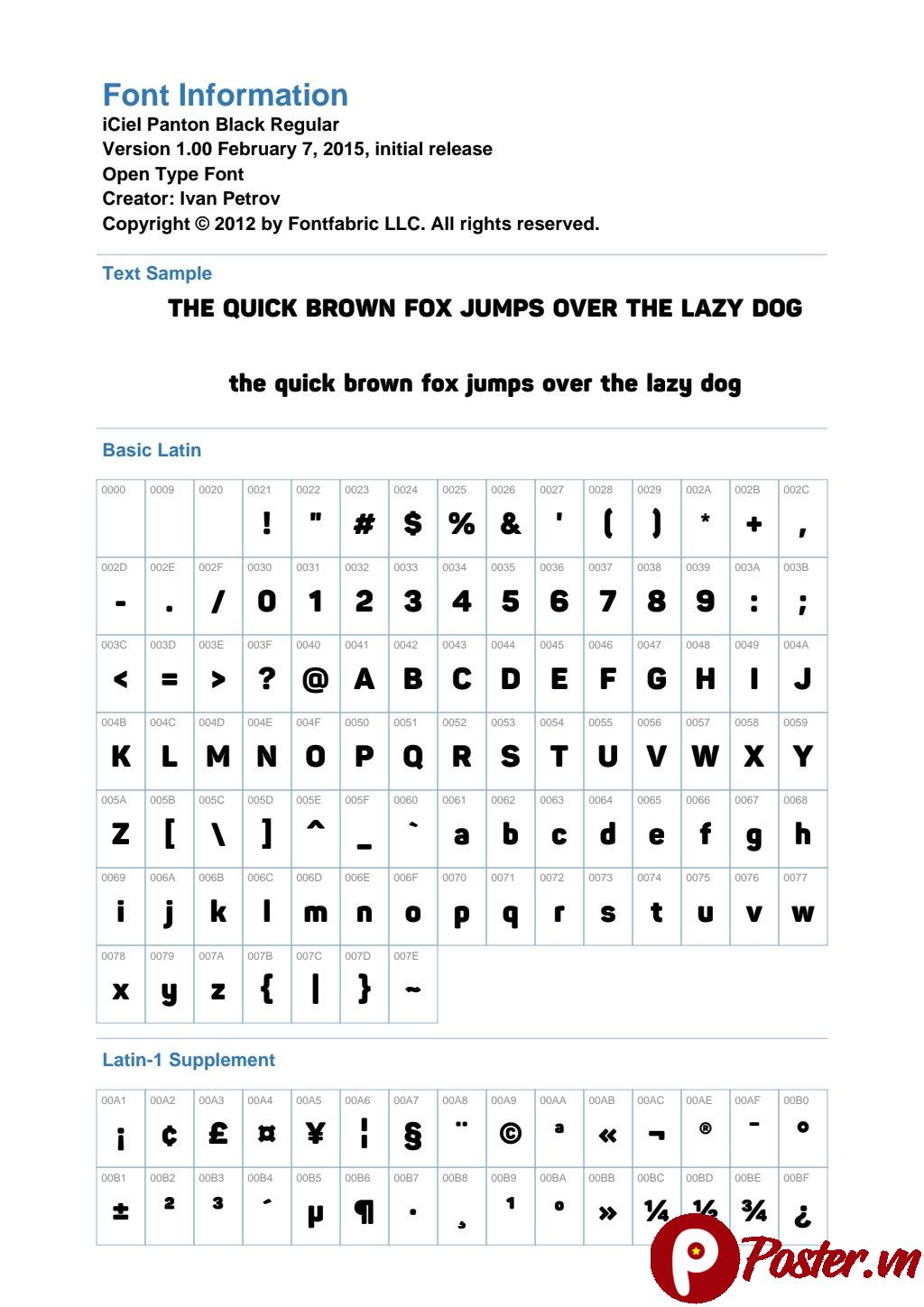 Thông tin chi tiết và các mẫu ký tự của font iCiel Panton Black Regular OpenType