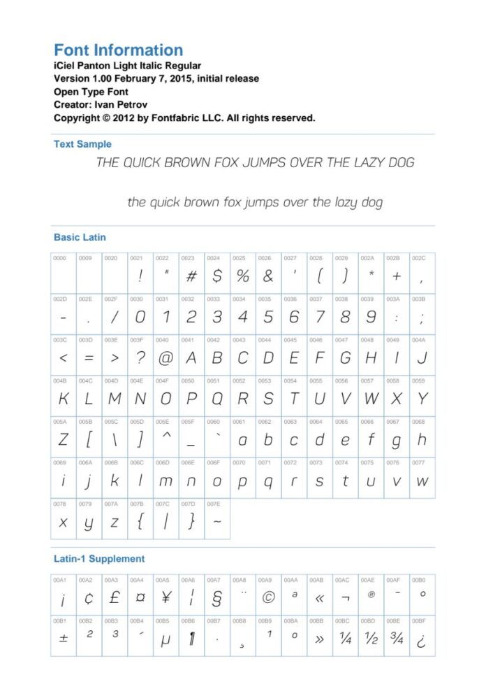 Font iCiel Panton Light Italic