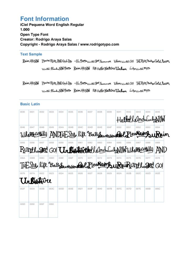 Font iCiel Pequena English