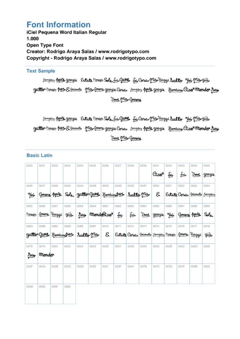 Font iCiel Pequena Italian