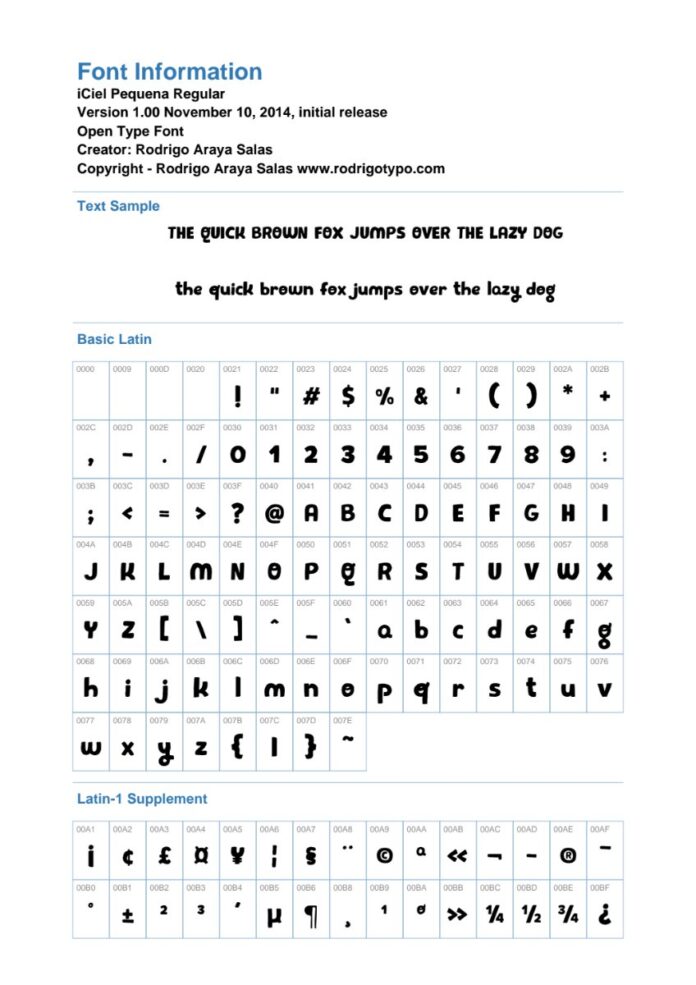 Font chữ iCiel Pequena Regular
