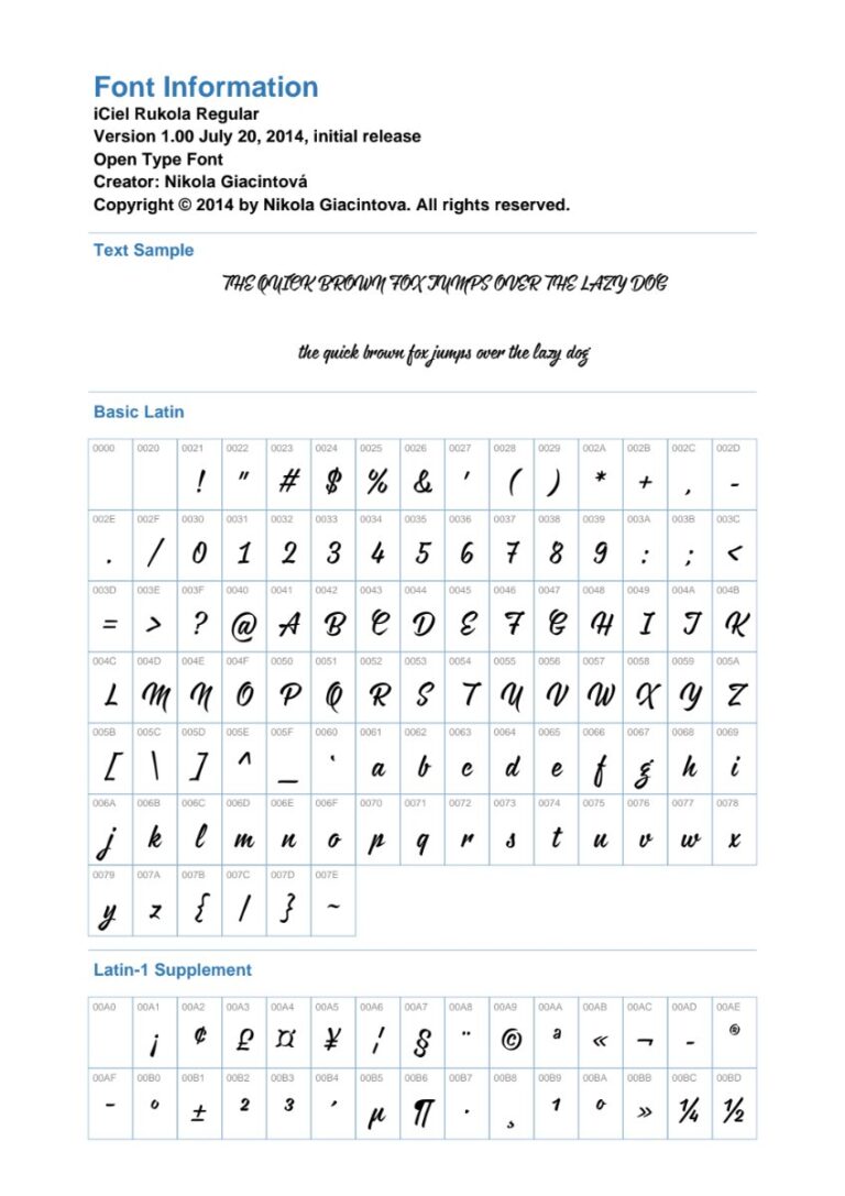 Font iCiel Rukola chữ viết tay