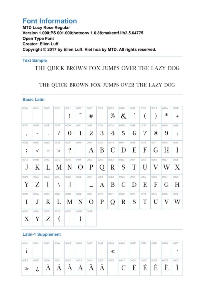 Thông tin Font MTD Lucy Rose