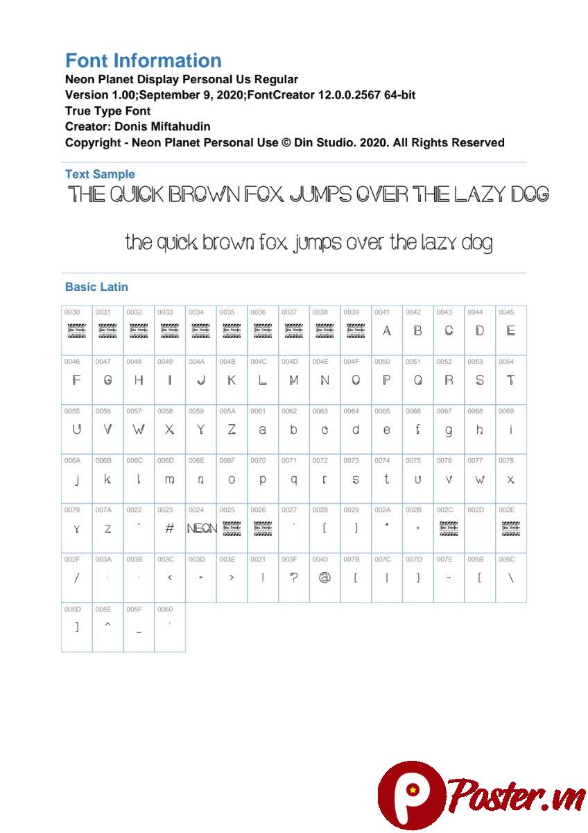 Thông tin Font Neon Planet Display