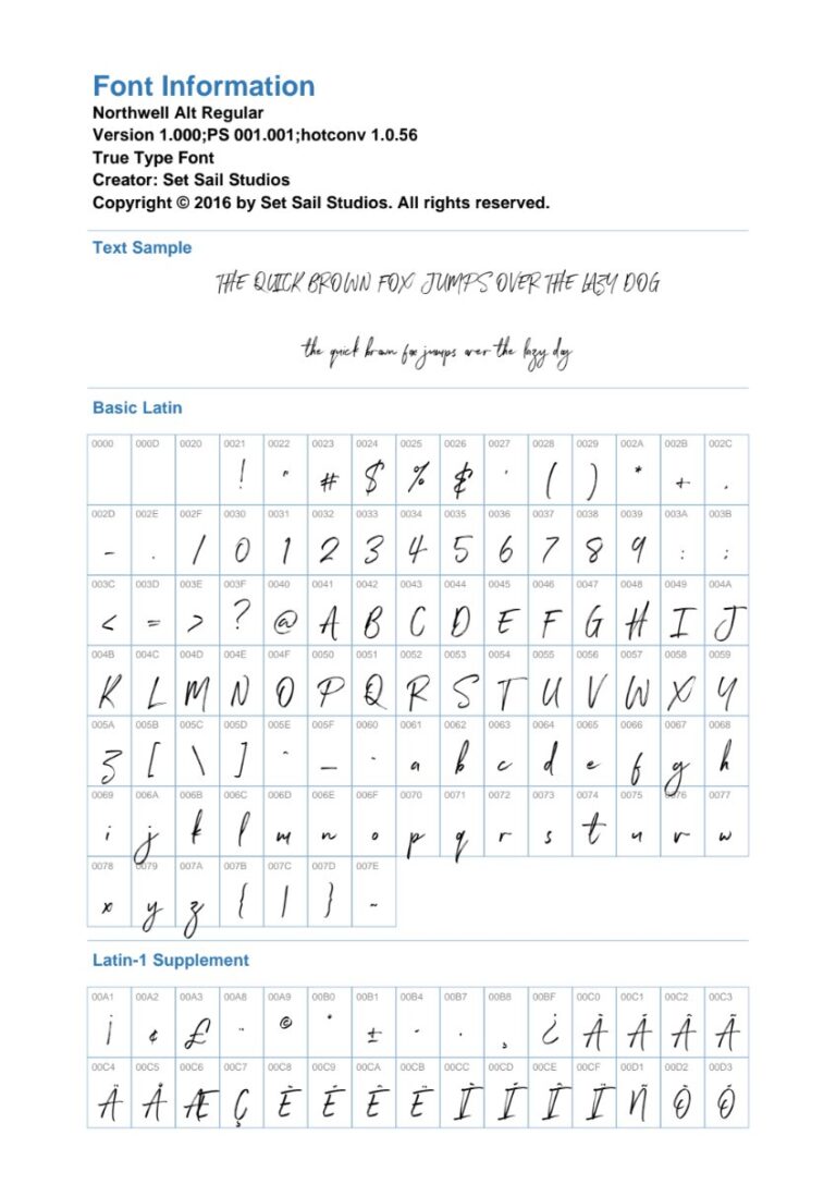 Thông tin Font Northwell Alt