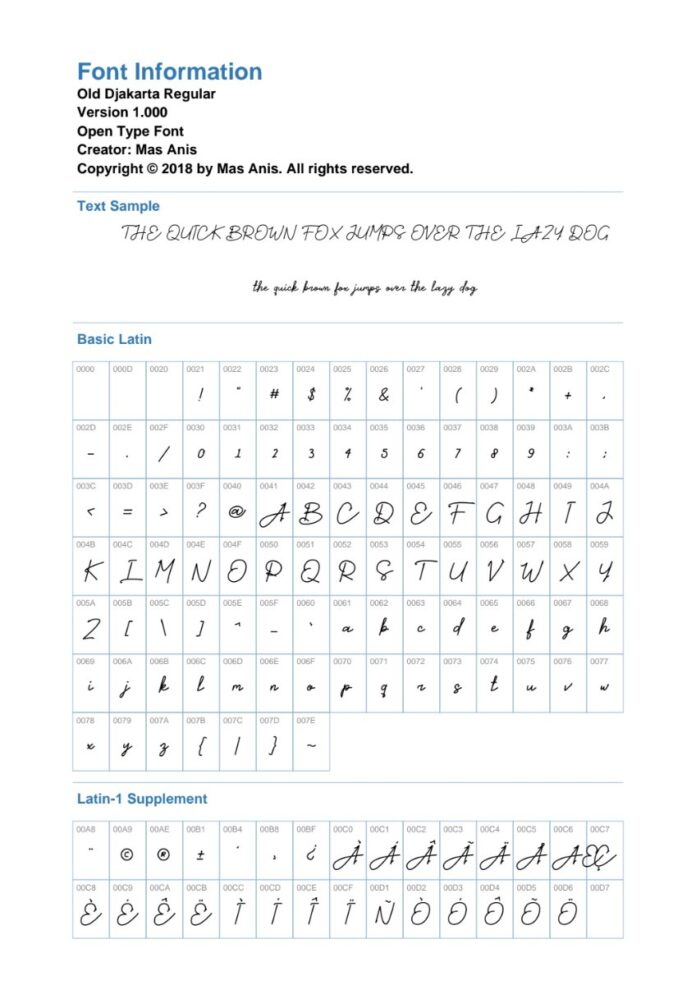 Font Old Djakarta viết tay
