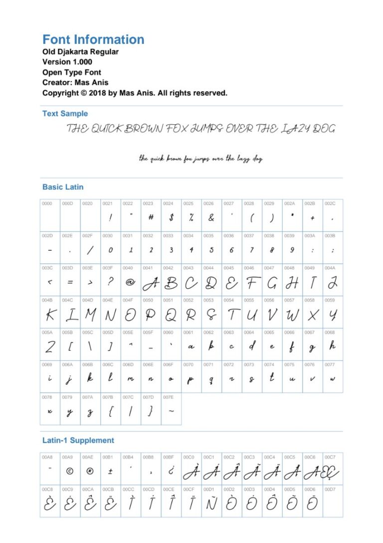 Font Old Djakarta viết tay