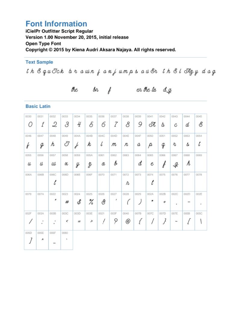 Thông tin Font Outfitter Script