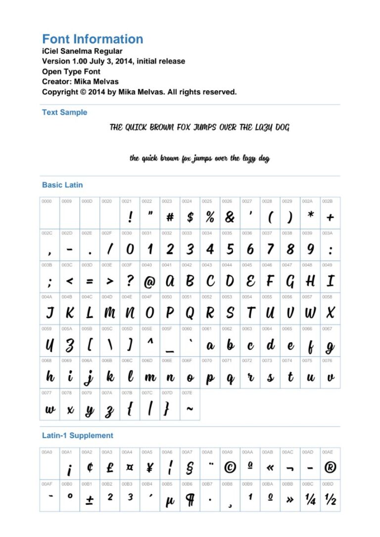 Thông tin Font Sanelma