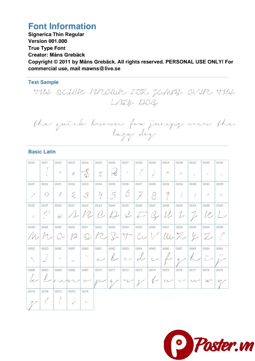 Font Signerica Thin chữ viết tay