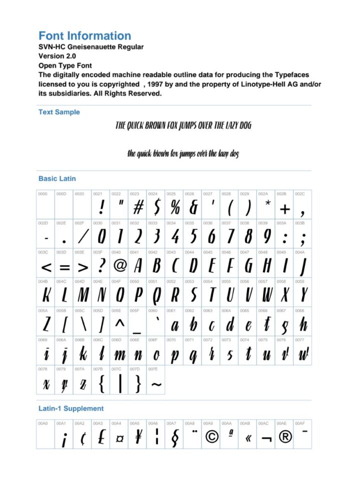 Font SVN-HC Gneisenauette