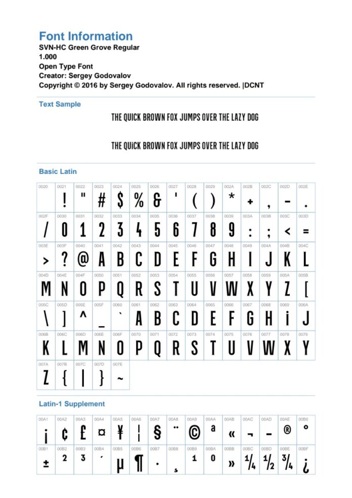Thông tin font SVN-HC Green Grove