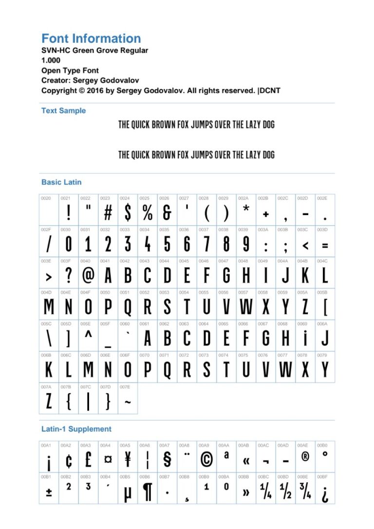 Thông tin font SVN-HC Green Grove