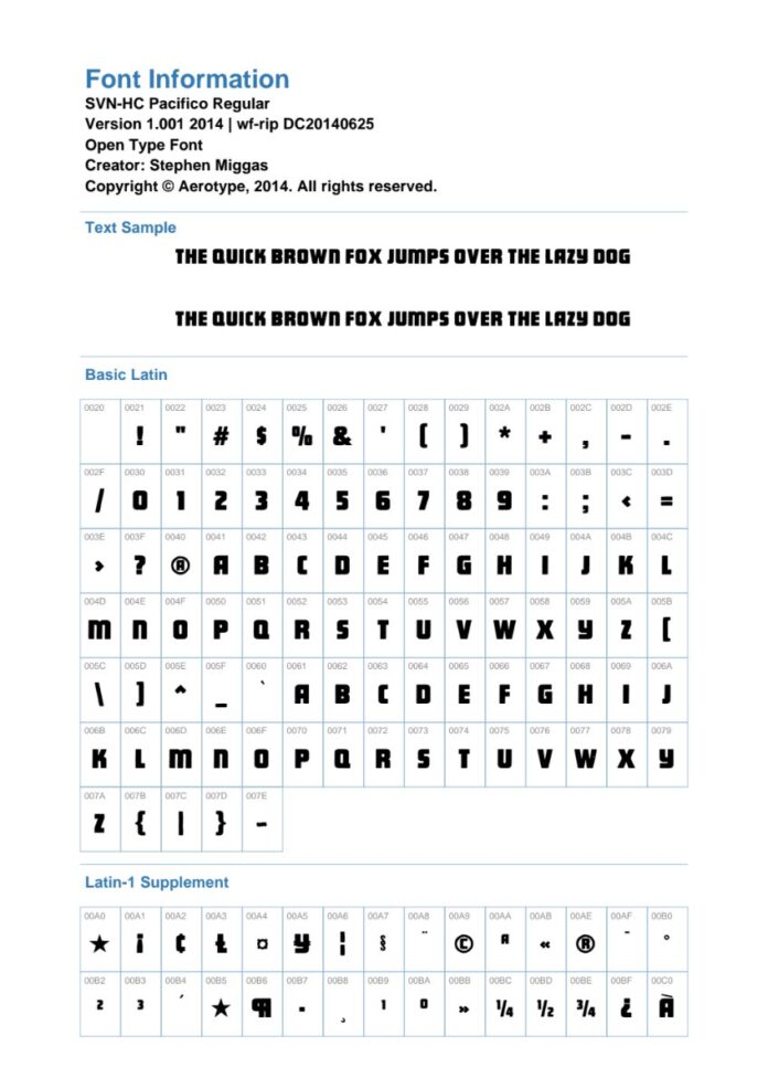 Thông tin Font SVN-HC Pacifico