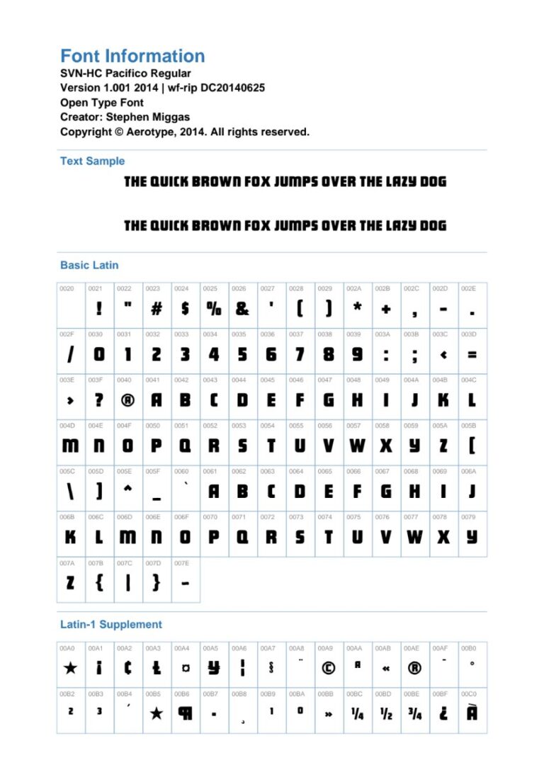 Thông tin Font SVN-HC Pacifico