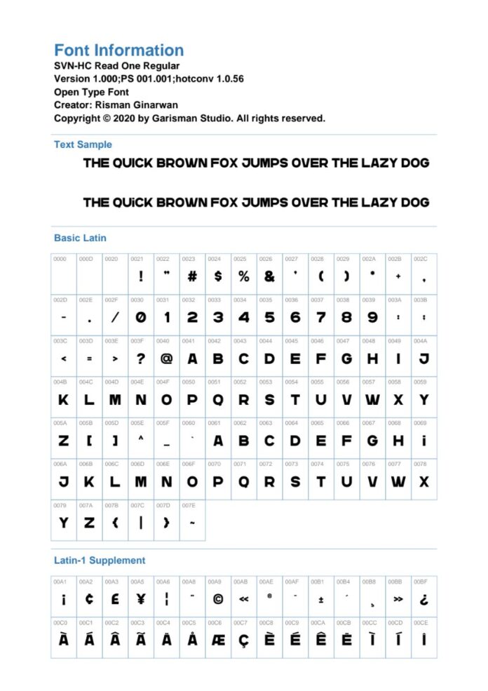 Thông tin Font SVN-HC Read One
