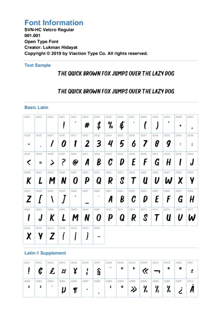 Thông tin Font SVN-HC Velcro