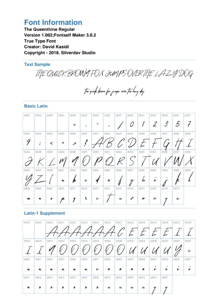 Font TheQueenthine chữ viết tay