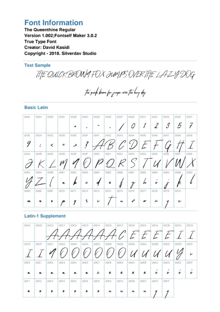 Font TheQueenthine chữ viết tay