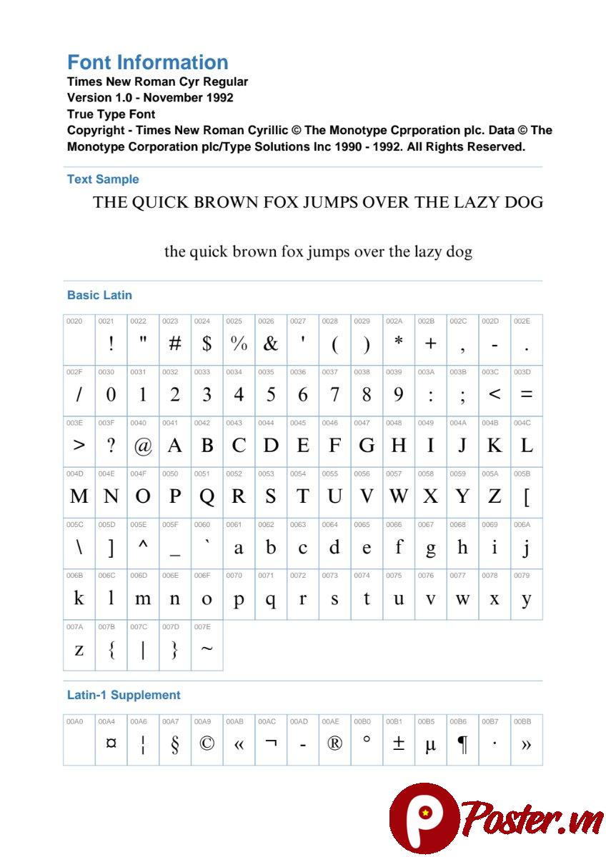 Font Times New Roman chuẩn
