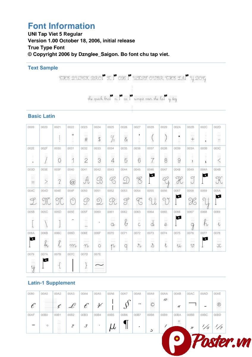 Font UNI Tap Viet 5 chữ viết tay