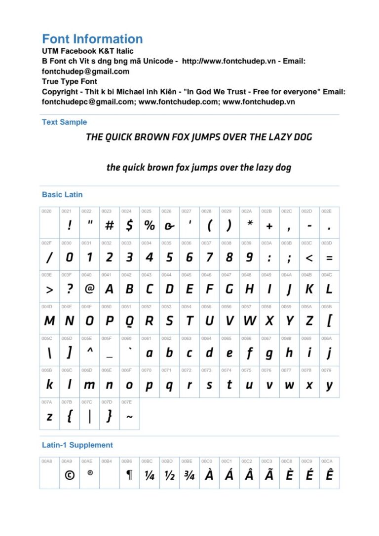 Font UTM Facebook K&T Italic