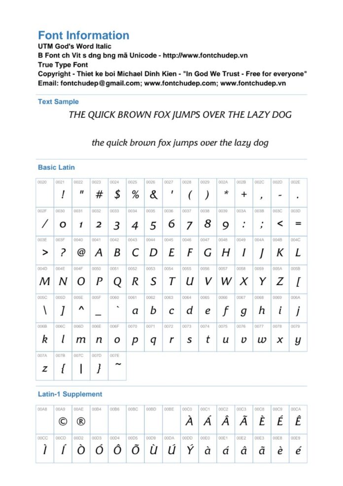 Font UTM God's Word Italic