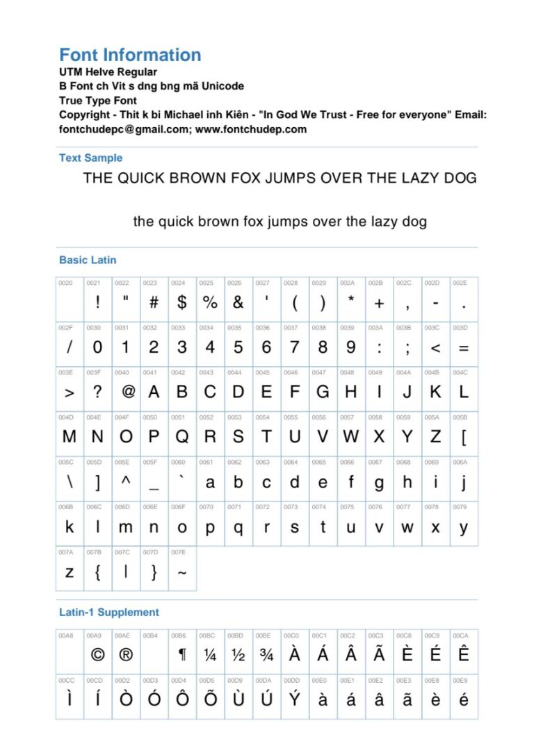 Thông tin Font UTM Helve