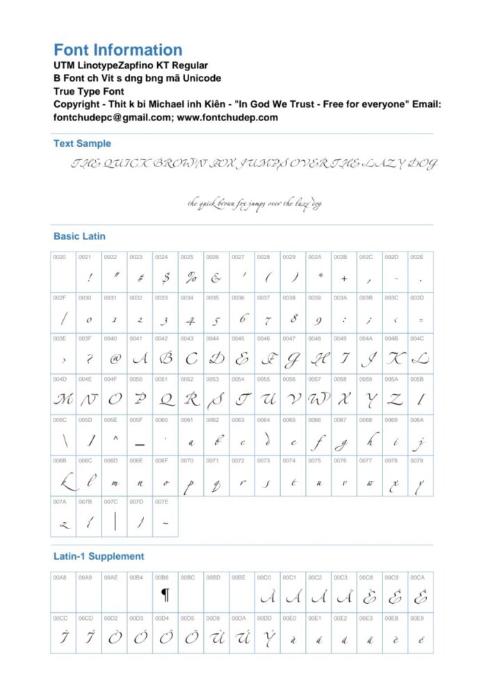 Font UTM LinotypeZapfino KT