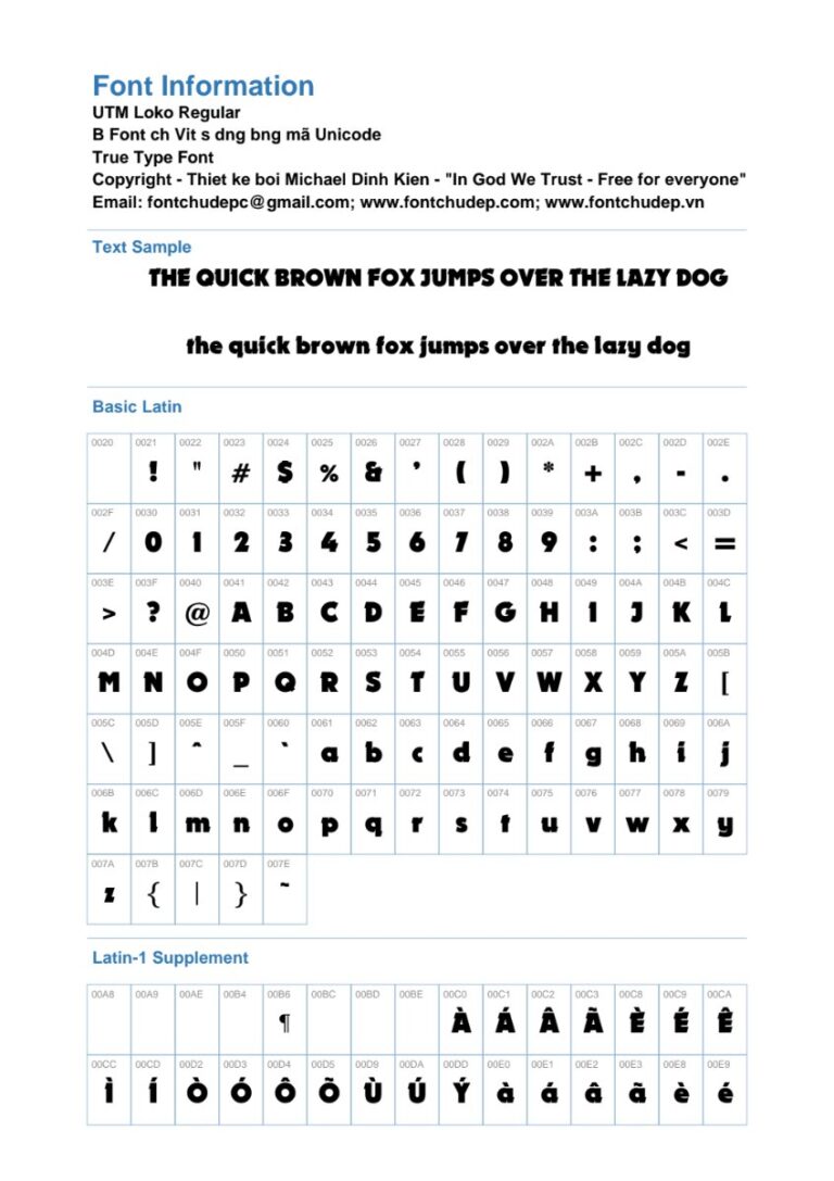 Thông tin Font UTM Loko