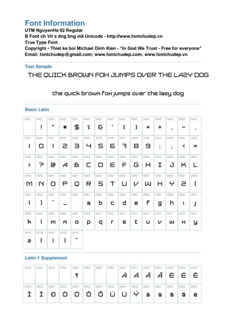 Thông tin Font UTM NguyenHa 02