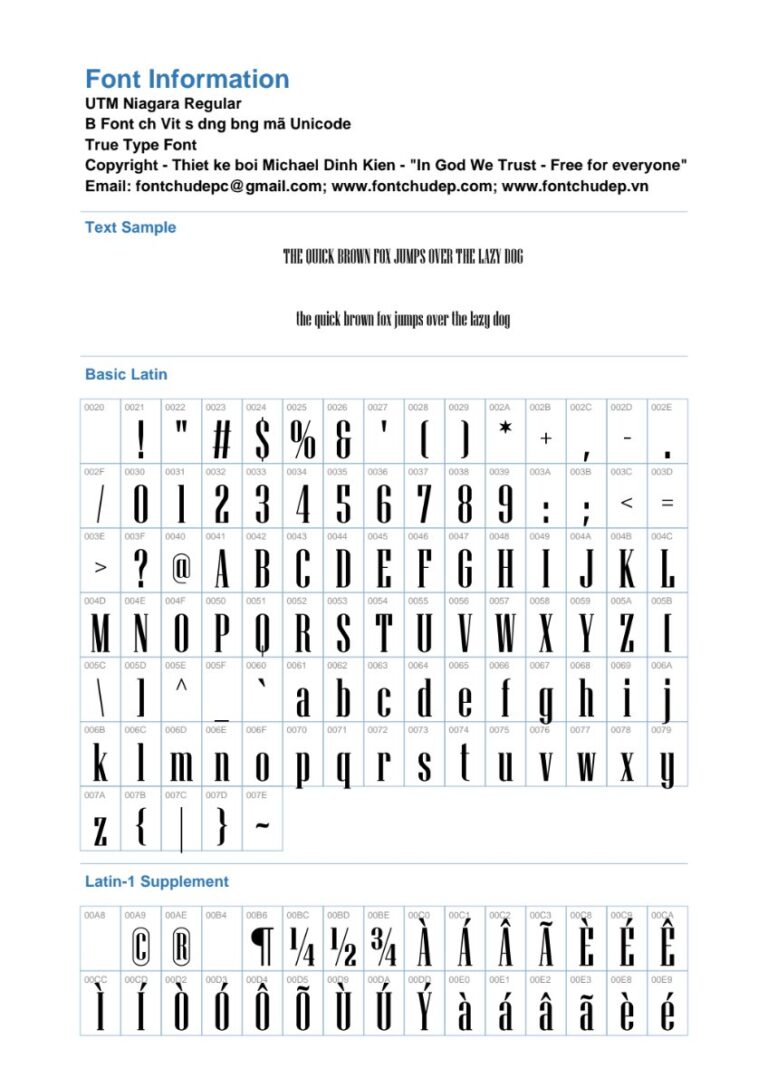 Font UTM Niagara độc đáo