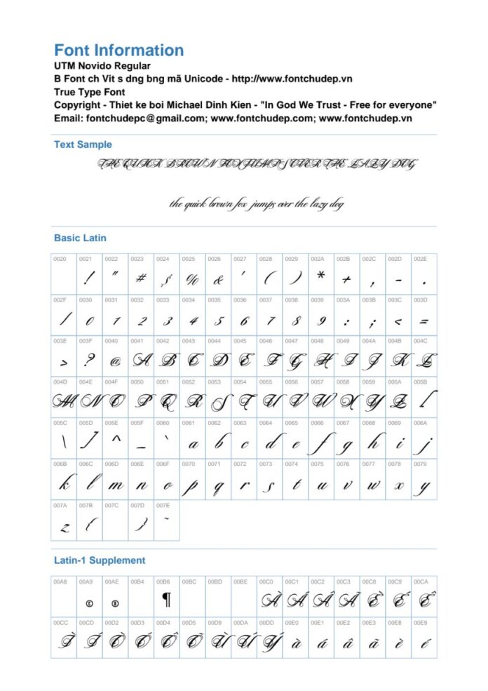 Font chữ UTM Novido đẹp