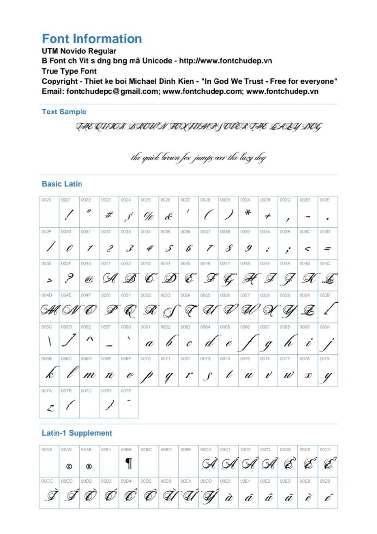 Font chữ UTM Novido đẹp
