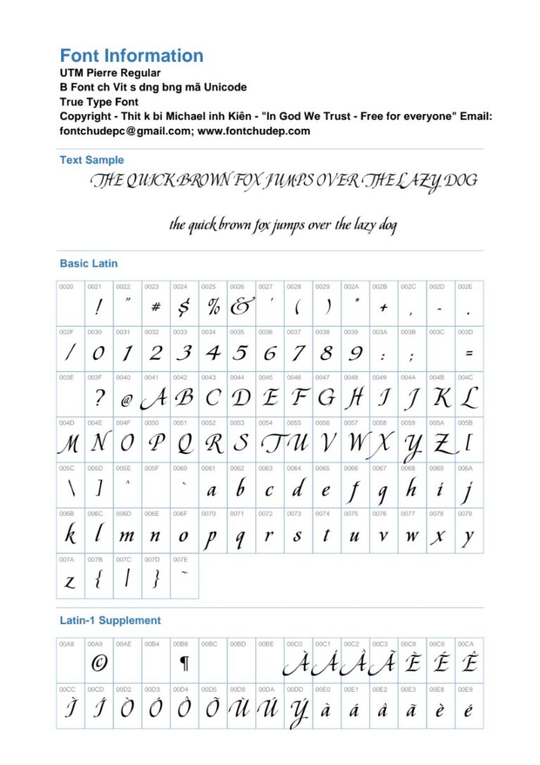 Thông tin Font UTM Pierre Việt Hóa