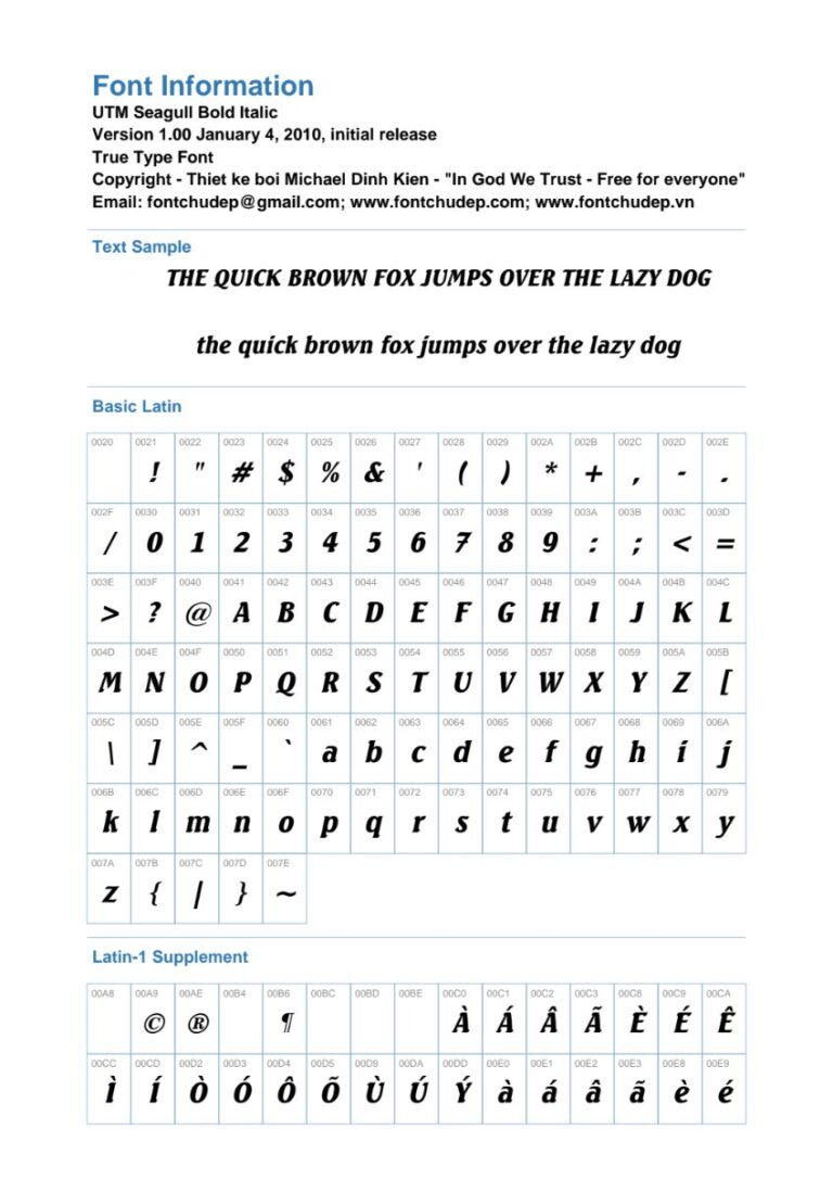 Font UTM Seagull Bold Italic