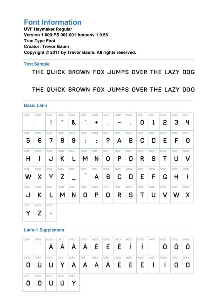 Thông tin Font UVF Haymaker