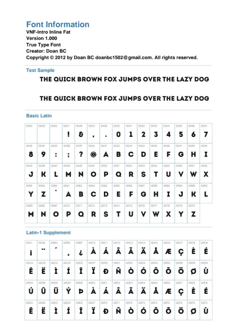 Thông tin Font UVF Intro Inline