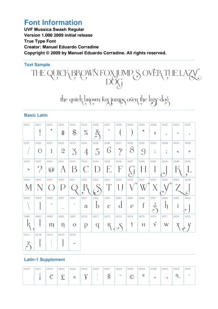 Font UVF MussicaSwash đẹp