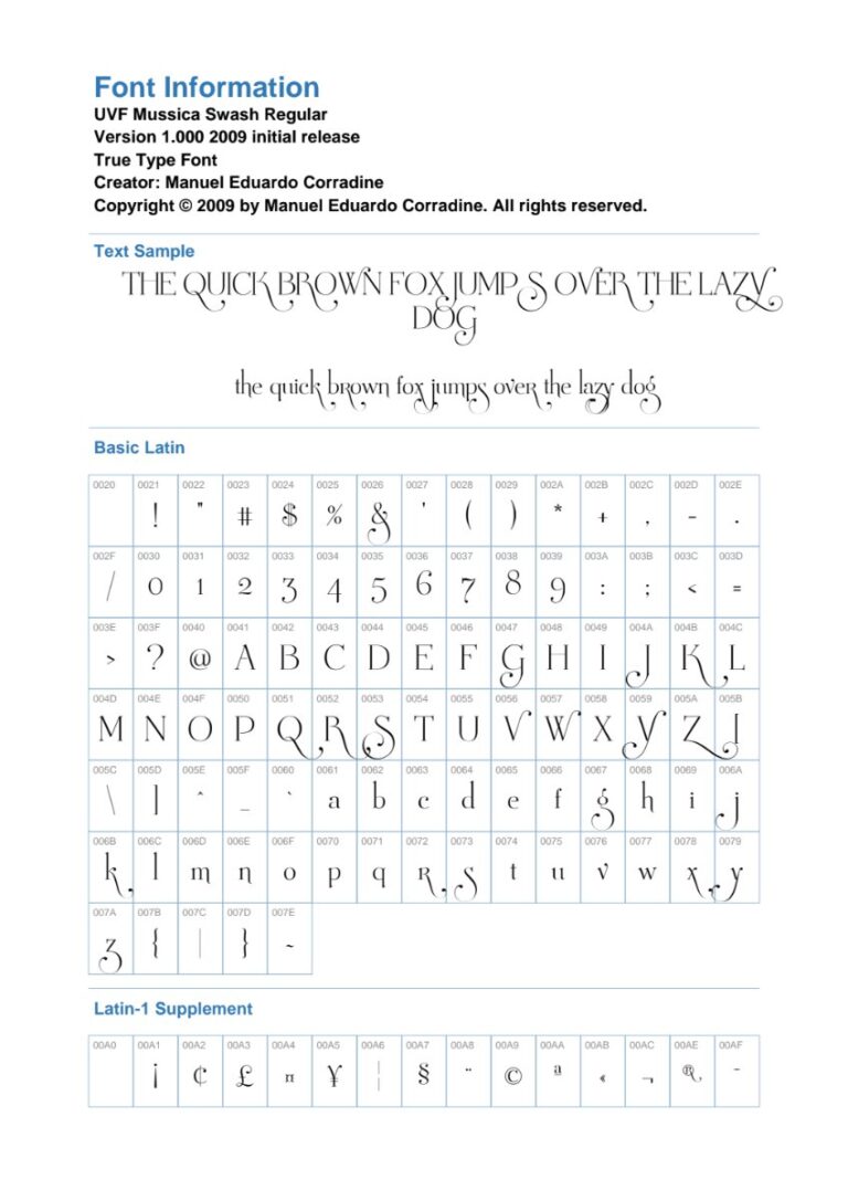 Font UVF MussicaSwash đẹp