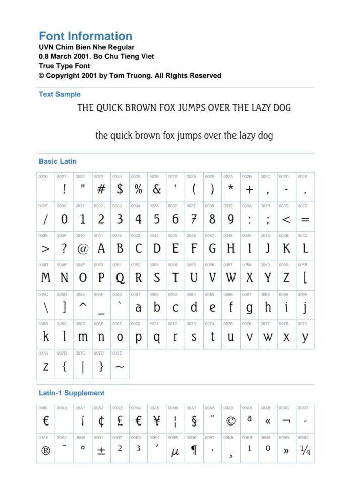 Font UVN Chim Biển Nhẹ