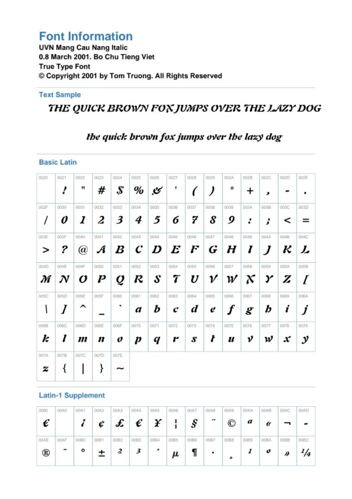 Font UVN Mang Cau Nang Italic