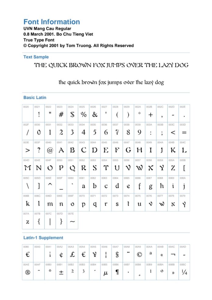 Thông tin Font UVN Măng Cau Regular