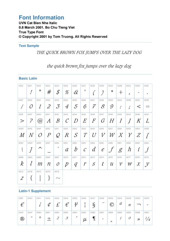 Font UVNCatBienNhe_I Italic