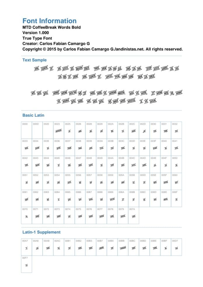 Font MTD CoffeeBreak Words phong cách viết tay nguệch ngoạc, cá tính